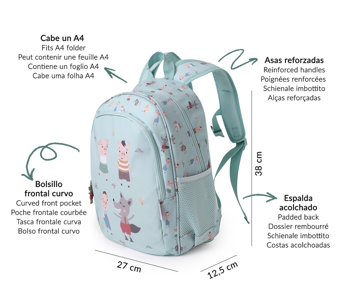Mochila Mediana The Three Little Pigs + Llavero Personalizable - Imagen 2